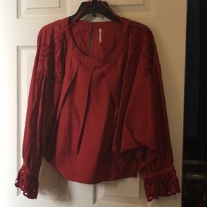 Deep red bell sleeve cotton top
